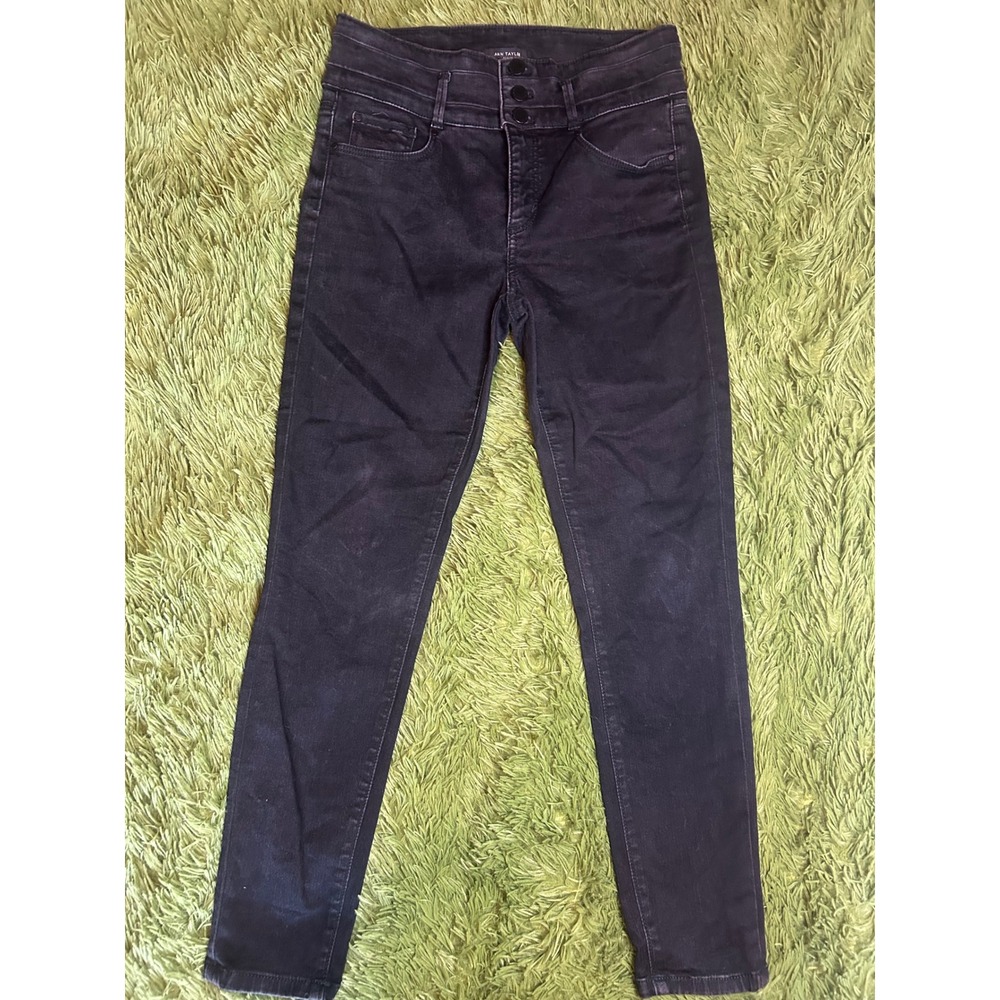 Ann Taylor Jeans Women 6P Black  High Rise Skinny Petite Triple Button Stretch